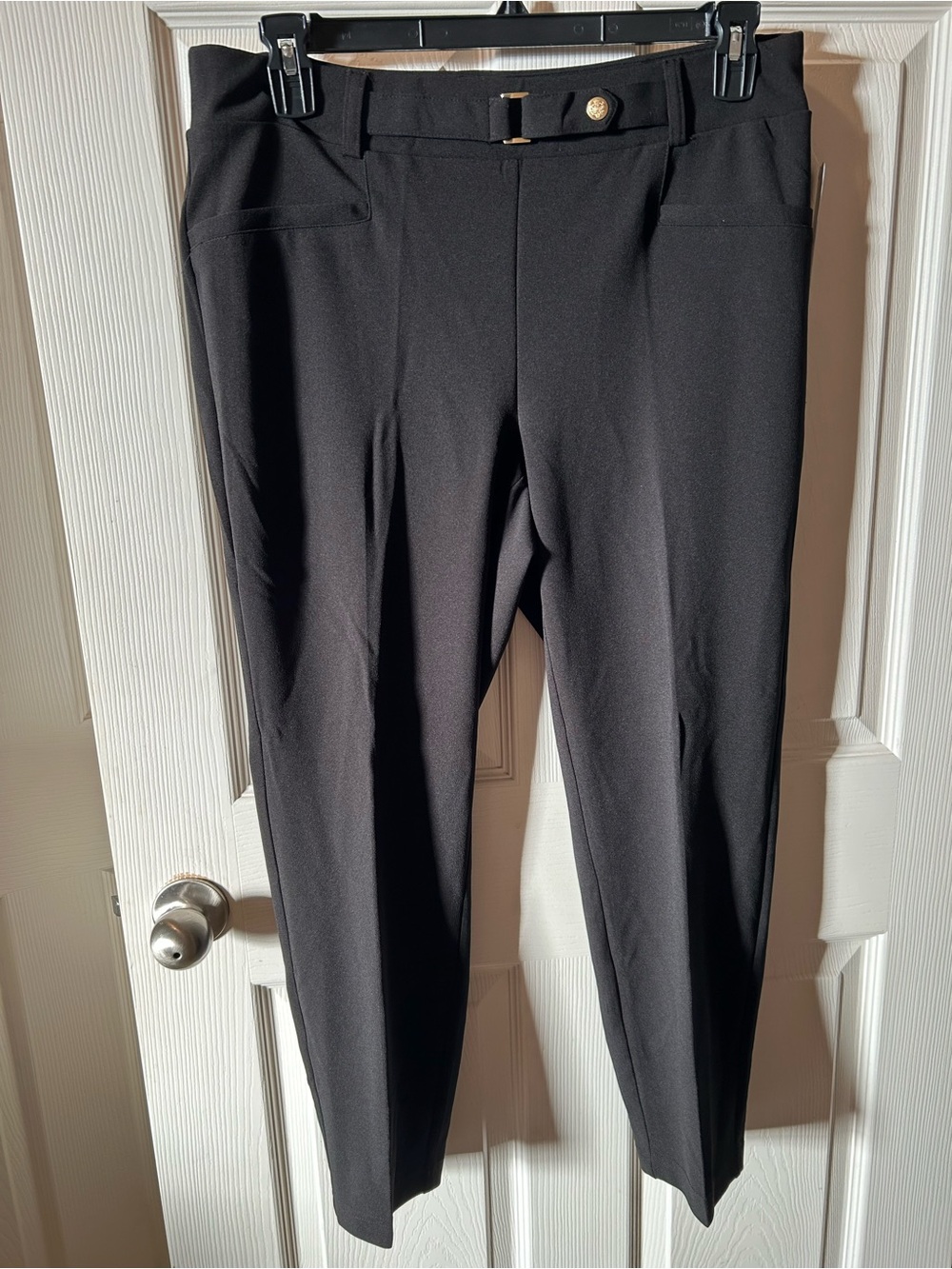SoHo Apparel 1X Black Slim Ankle Dress Pants w/Decorative Belt Accent NWT
